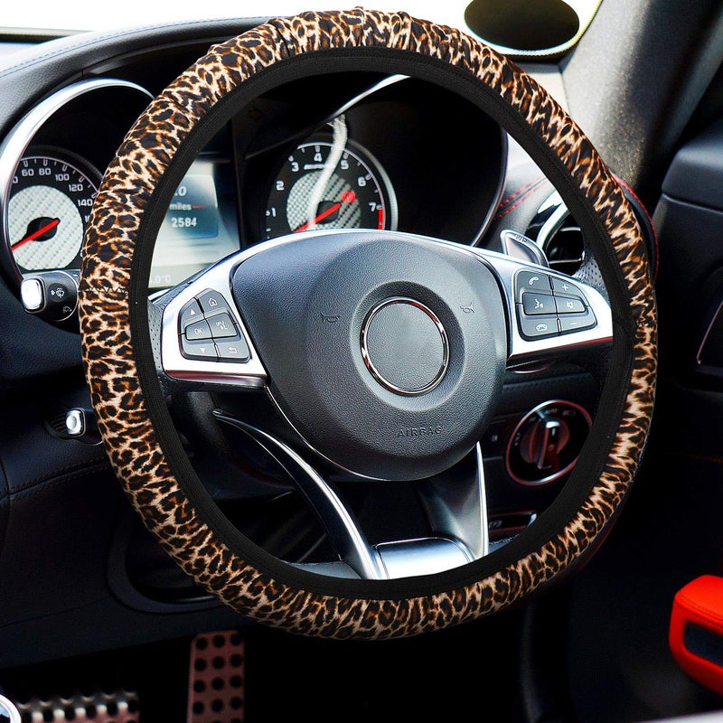 Frienda 13 Pieces Leopard Print Car Seat Covers Full Set, Leopard Accessories Set, Covers Steering Wheel Cover, Seat Pads Armrest Pad Cover Seat Belt Pads and Keychain Wrist Holder - Image 4